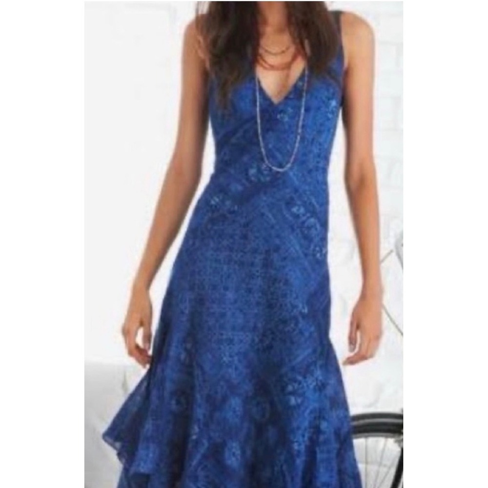 Polo Ralph Lauren Indigo Blue Batik Cotton Handkerchief Hem Midi Dress 8
